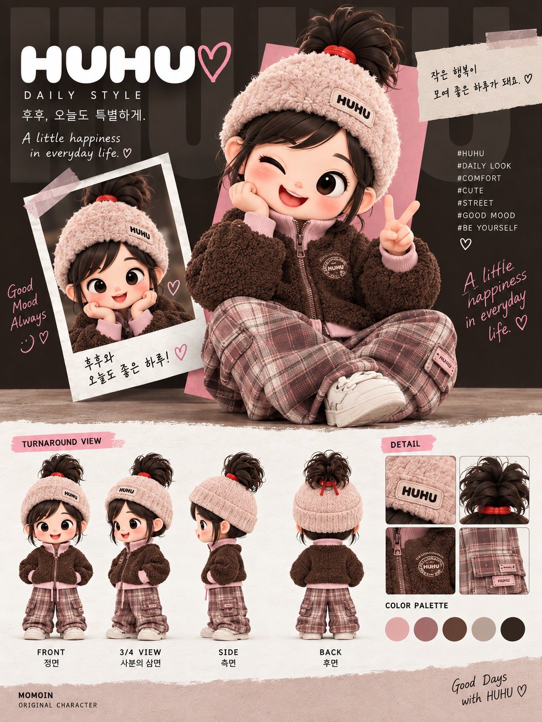 후후 윈터 데일리 룩 — 뽀글 비니와 브라운 플리스