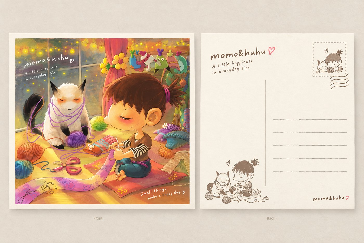 momo & huhu 포스트카드 — Small things make a happy day